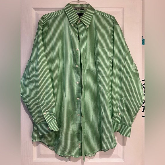 Daniel Cremieux Stanly Men’s Green Shirt with White Stripes – Size 16 1/2 34 💚 - Picture 1 of 3